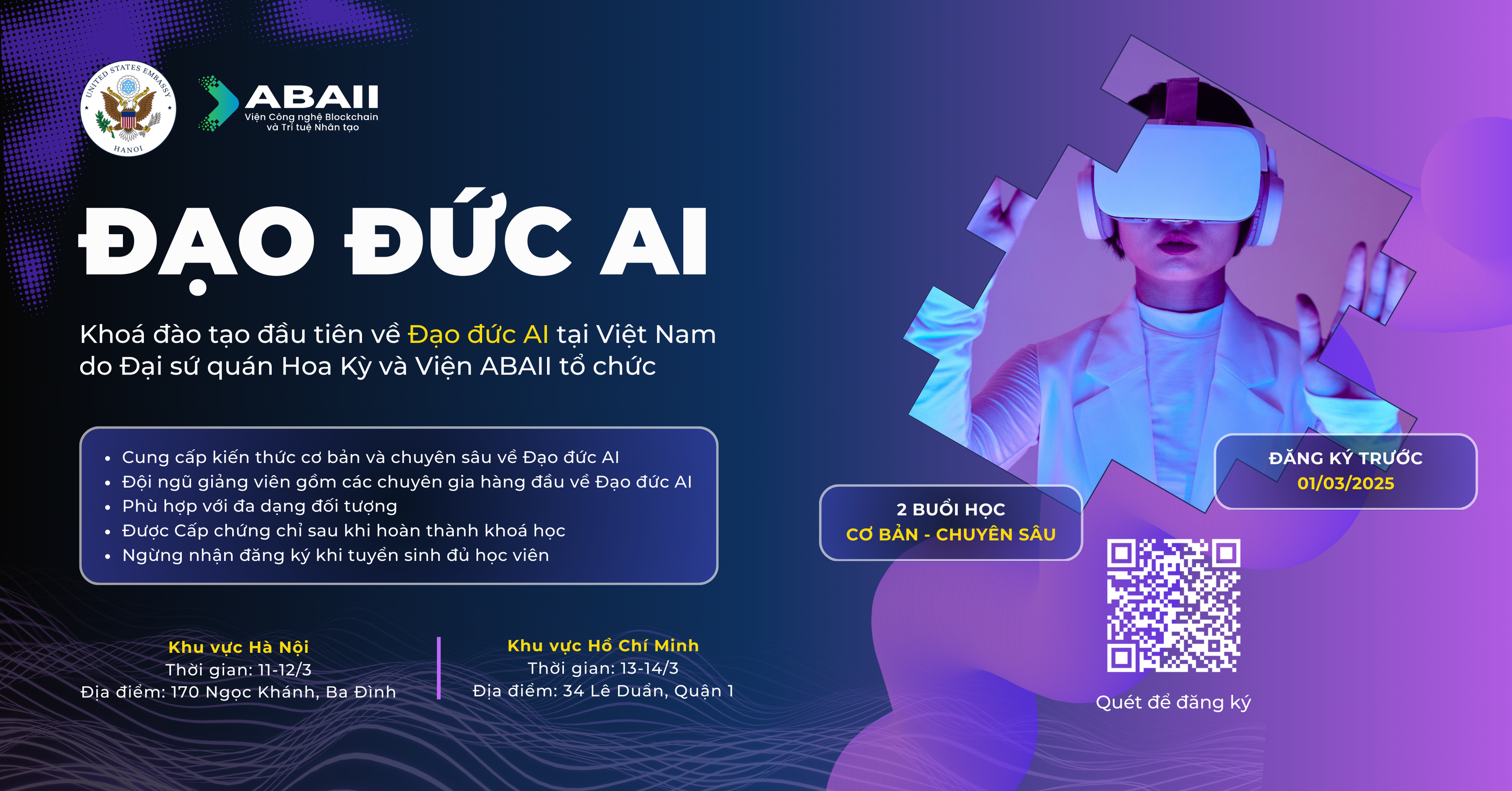 Khoá học đạo đức AI do Viện Công nghệ Blockchain và Trí tuệ Nhân tạo ABAII phối hợp cùng Đại sứ quán Hoa Kỳ tổ chức lần đầu tiên tại Việt Nam